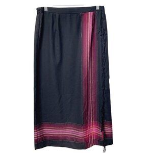 Vintage Requirements Women's Size 12 Black, Purple Pink Stripe Maxi Skirt Fringe